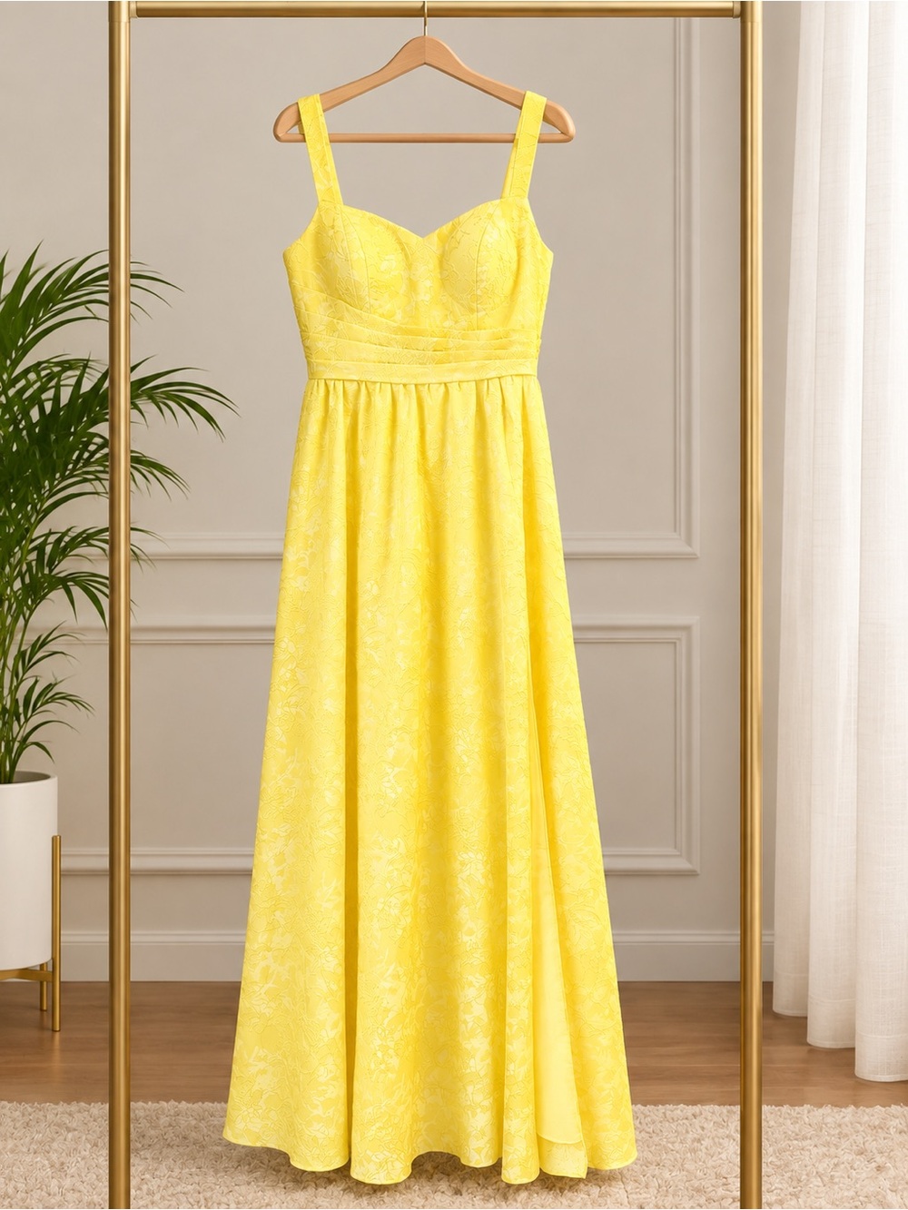 Yellow Lace A-Line Maxi Dress
